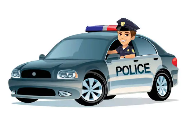 Vector illustration of Police car with a cop
