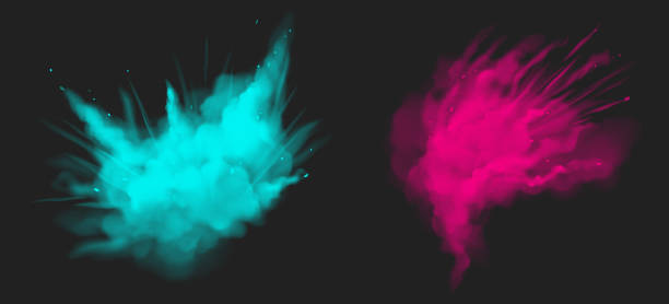 Holi paint powder color explosion realistic Holi paint powder color explosion realistic vector illustration. Blue and pink dust splash, spring holiday paint burst isolated on transparent, decorative element for indian fest blue ink splatter stock illustrations