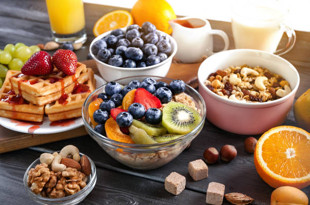 istock Breakfast with fruits, berries, granola. 1213624487