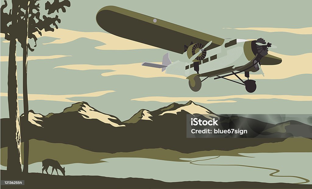 Escena Avión de pasajeros - arte vectorial de Anticuado libre de derechos