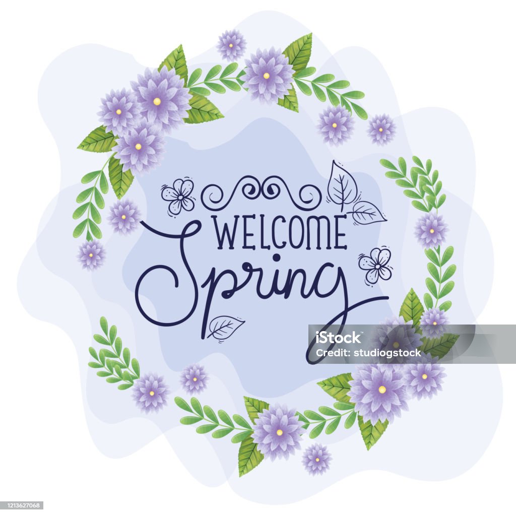 Welcome Spring With Frame Of Flowers And Leafs Stock Illustration ...