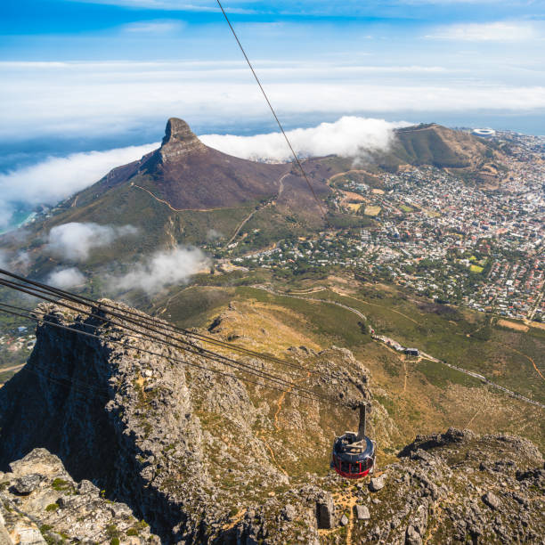 table mountain cable car in cape town, south africa. - south africa coastline sea wave imagens e fotografias de stock