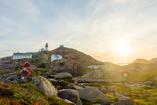 Iconic lighthouse of Lindesnes located in  Southern Norway
