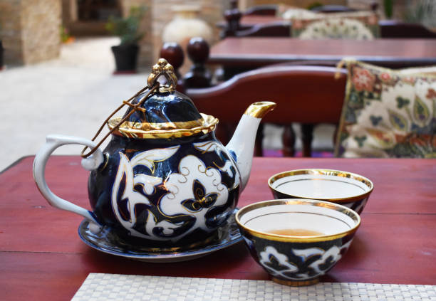 tea set on the table in old style