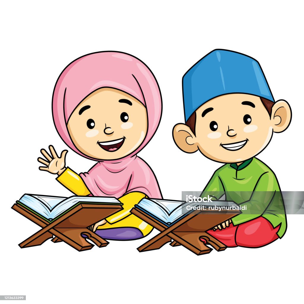 Karikatur Von Jungen Und M dchen Muslim Rezitieren Den Koran Stock karikatur-von-jungen-und-m-dchen-muslim-rezitieren-den-koran-stock