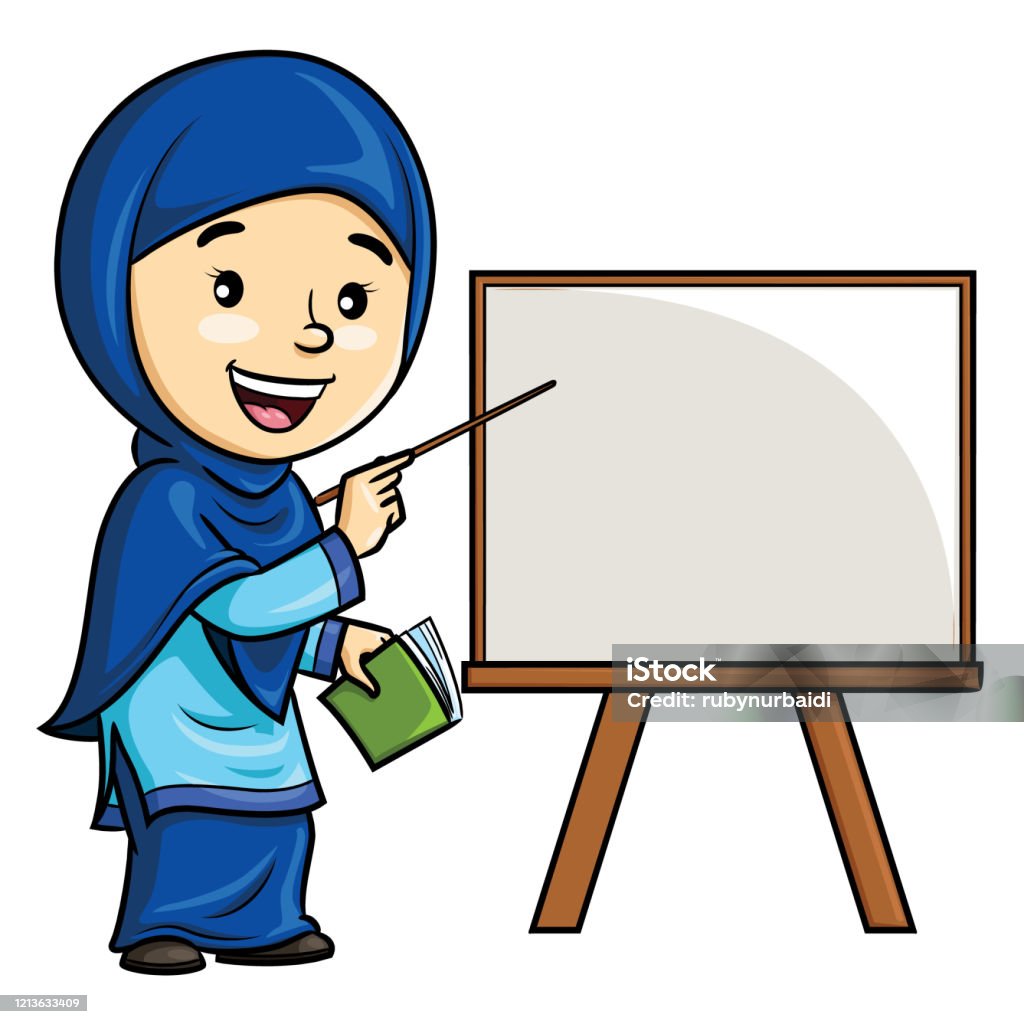 히잡에서 여자 교사의 만화 이슬람교에 대한 스톡 벡터 아트 및 기타 이미지 - 이슬람교, 소녀, 교실 - iStock