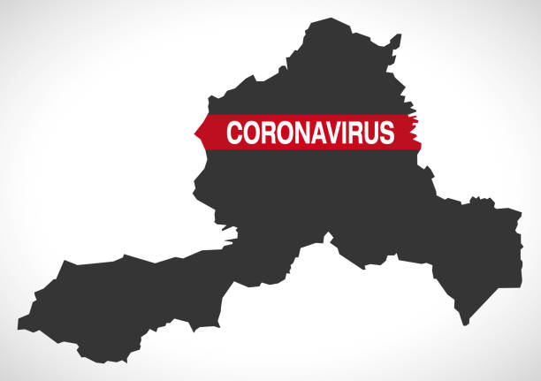 ilustraciones, imágenes clip art, dibujos animados e iconos de stock de wrexham wales mapa de área principal del reino unido con ilustración de advertencia de coronavirus - wrexham