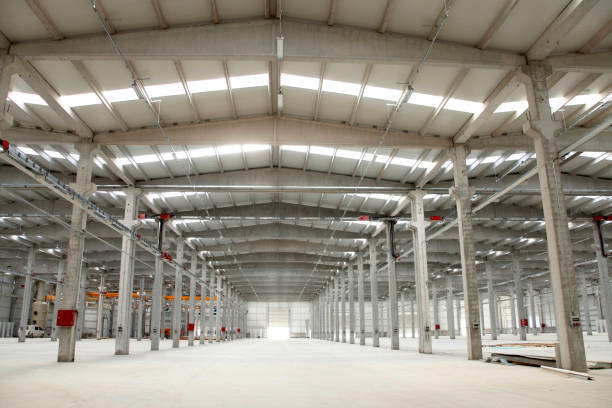 istock Modern, large factory interior. Background. 1213639124