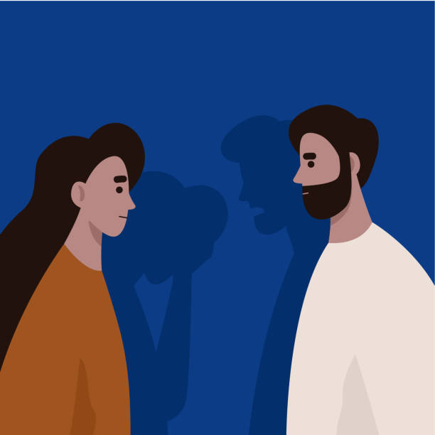 ilustrações de stock, clip art, desenhos animados e ícones de conflict between husband and wife. domestic violence and abusing. gaslighting. divorce. flat vector illustration. - domestic issues