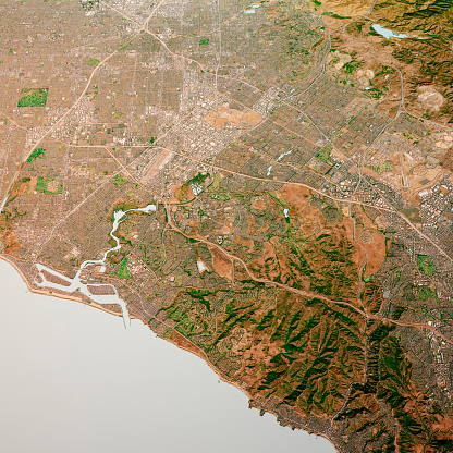 3D Render of a Topographic Map of Irvine, California, USA.\nAll source data is in the public domain.\nContains modified Copernicus Sentinel data (Jul 2019) courtesy of ESA. URL of source image: https://scihub.copernicus.eu/dhus/#/home.\nRelief texture SRTM data courtesy of NASA. URL of source image: https://search.earthdata.nasa.gov/search/granules/collection-details?p=C1000000240-LPDAAC_ECS&q=srtm%201%20arc&ok=srtm%201%20arc\nBuilding footprint data courtesy of Microsoft. URL of source data: https://github.com/Microsoft/USBuildingFootprints\nNational Transportation Dataset courtesy of US Geological Survey. URL of source data: https://viewer.nationalmap.gov/basic/