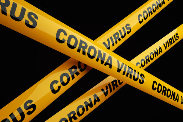 istock Corona Virus Tape Barrier on Black Background 1213642681