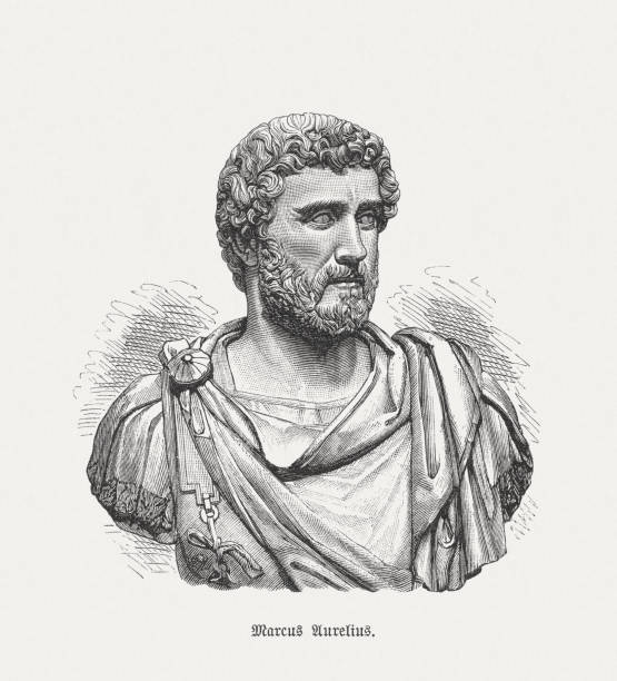 illustrations, cliparts, dessins animés et icônes de marcus aurèle (121-180), empereur romain, gravure sur bois, publié en 1893 - louvre