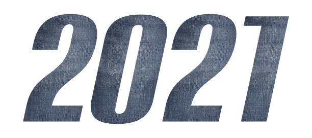 istock Year 2021 with jeans fabric texture on white background. 1213643488