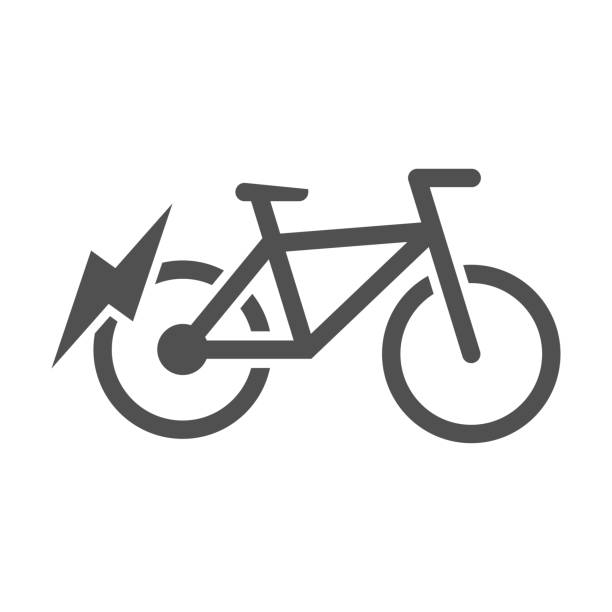 illustrazioni stock, clip art, cartoni animati e icone di tendenza di bici elettrica su un'icona a batteria ricaricabile in stile piatto. illustrazione vettoriale. - bicicletta elettrica