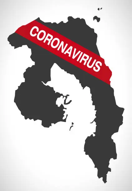 Vector illustration of Ards and North Down NORTHERN IRELAND district map with Coronavirus warning