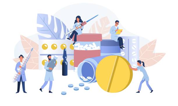 Pharmacy or apothecary concept Pharmacy or apothecary concept. Pharmacists care about people. Pharmaceutical science development. Flat vector Illustration pharmacist cartoon stock illustrations