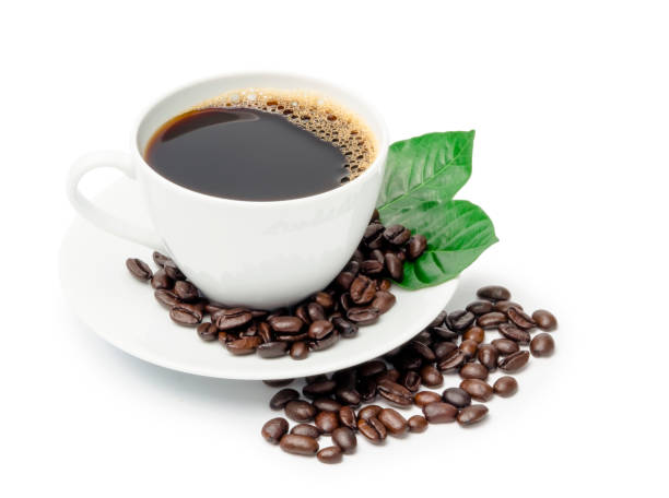 istock hot black coffee in white coffee cup isolated on white background decoration with roasted coffee beans and fresh green leaf for refreshing morning energy drink concept 1213651293