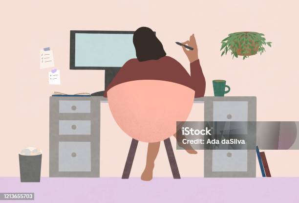 Freelance Illustrator Working At Home Stock Illustration - Download Image Now - Women, Illustration, Working At Home