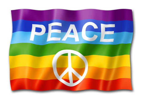 indicateur de paix d’arc-en-ciel isolé sur le blanc - symbols of peace flag gay pride flag banner photos et images de collection