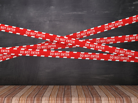 Cordon Tapes with DO NOT ENTER on Chalkboard Background - 3D Rendering