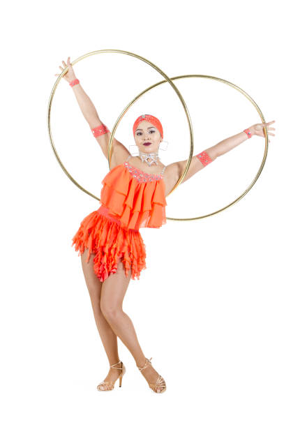 istock A girl in a stage dress performs a dance with a hula Hoop. 1213657905