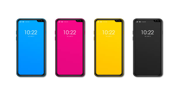 CMYK smartphone set isolated on white Background. 3D render
