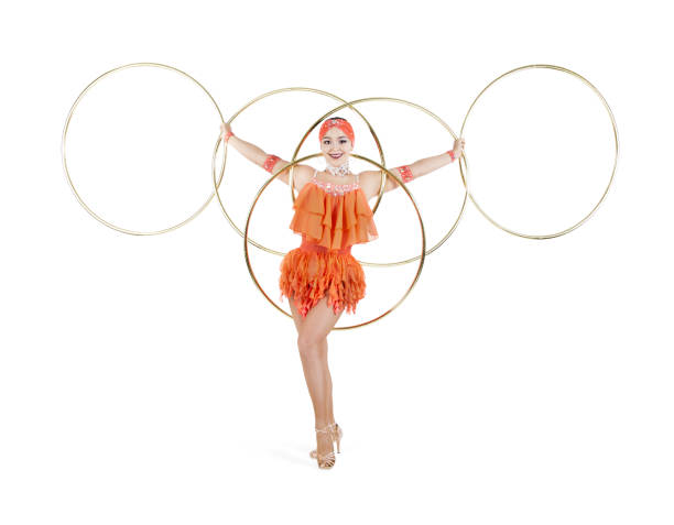 istock A girl in a stage dress performs a dance with a hula Hoop. 1213658947