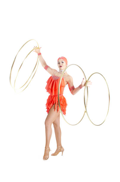 istock A girl in a stage dress performs a dance with a hula Hoop. 1213659631