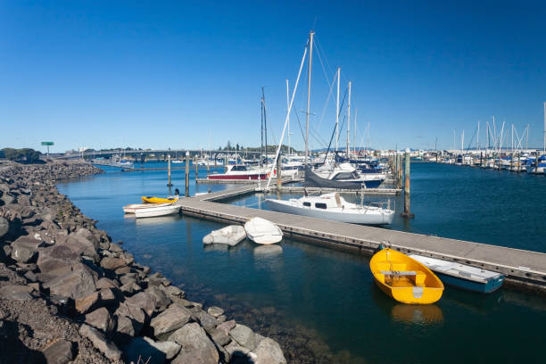 Boats Mooring at Tauranga Harbour Marina New Zealand stock photo