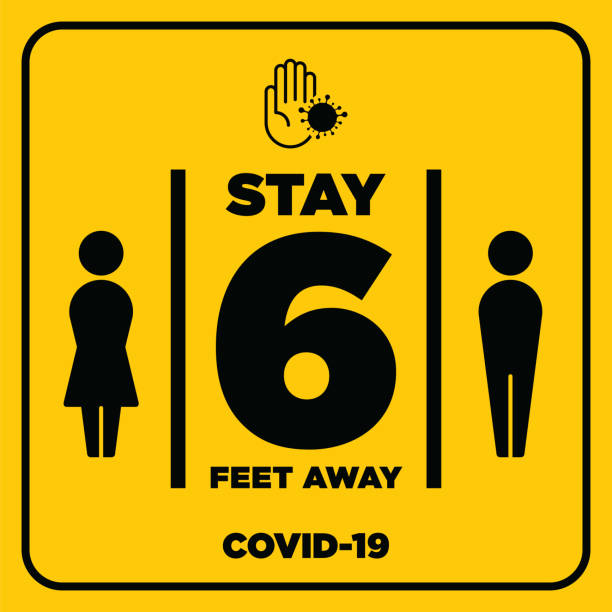 Social Distancing warning sign. Warning in a yellow sign about coronavirus or covid-19 vector illustration Social Distancing warning sign. Warning in a yellow sign about coronavirus or covid-19 vector illustration social distancing stock illustrations