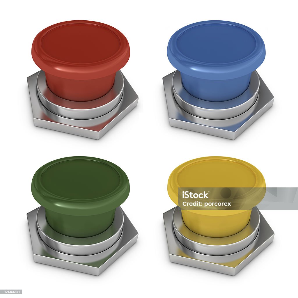 Four Multicolored Blank Buttons Four Multicolored Blank Buttons. Chrome Stock Photo