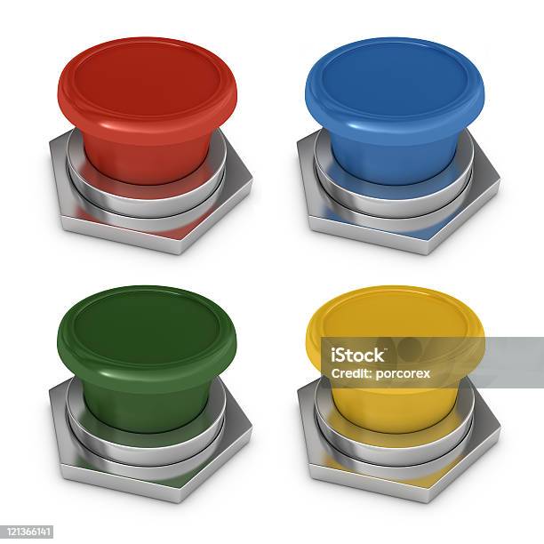 Four Multicolored Blank Buttons Stock Photo - Download Image Now - Chrome, Close-up, Color Image