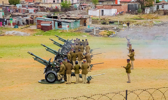 Ermelo, South Africa - September 24 2011: Artillery Cannon Guns on display at local Township