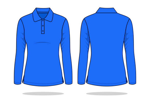 istock Women's Blue Long Sleeve Polo Shirt Vector For Template 1213664102