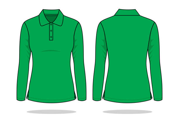 istock Women's Green Long Sleeve Polo Shirt Vector For Template 1213664103