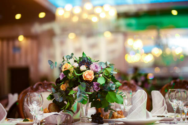 istock Beautiful bouquet flowers on the wedding table. 1213675374