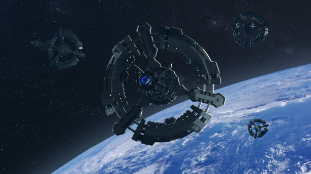 istock Space station in planet earth orbit. Space exploration. 1213676350