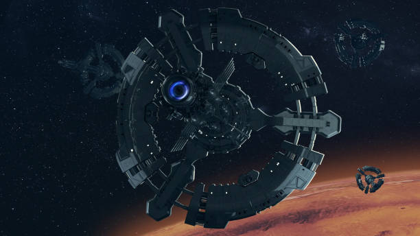 istock Space station in Mars orbit. Colonization of Mars. 1213676822