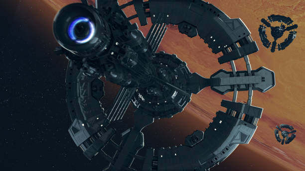 istock Space station in Mars orbit. Colonization of Mars. 1213676824