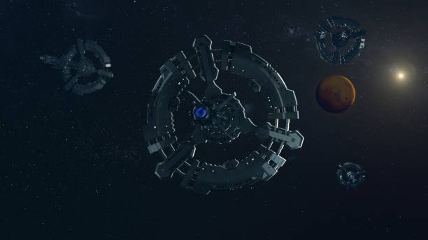 istock Space station in Mars orbit. Colonization of Mars. 1213676831