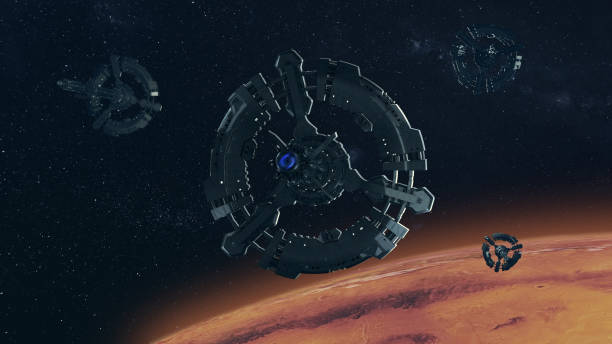istock Space station in Mars orbit. Colonization of Mars. 1213676838