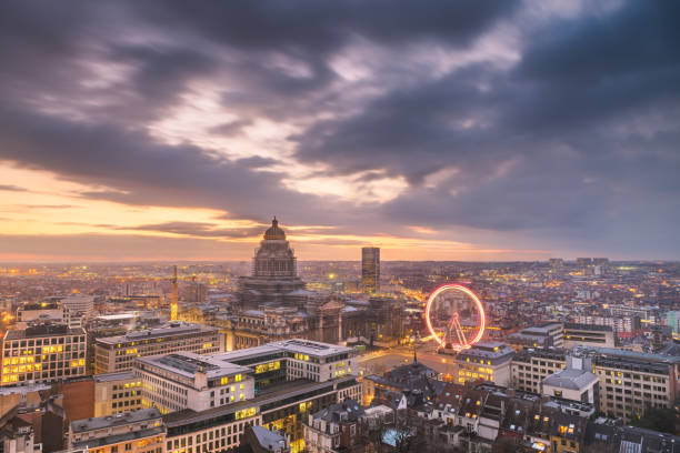 Brussels, Belgium Cityscape Brussels, Belgium cityscape at Palais de Justice during dusk. brussels capital region stock pictures, royalty-free photos & images