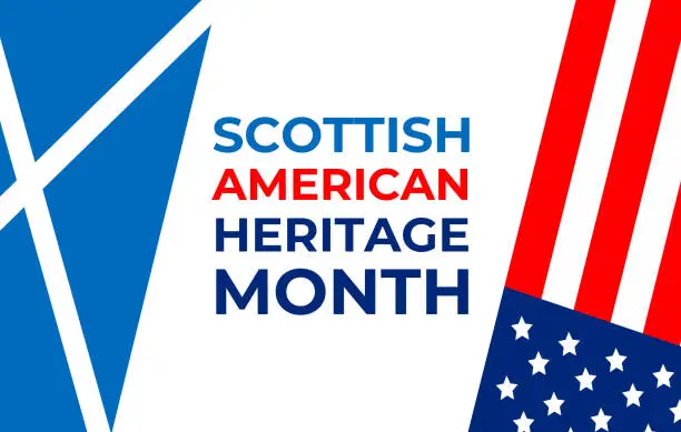 Vector illustration of Scottish-American Heritage Month. Vector illustration, colors of the Scottish and american flags. Abstract trend design for banner, poster, card and social media. Concept with national flags.