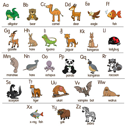 Vector illustration of Set of Animal for children learning practice ABC animal set from A to Z.