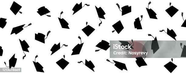 Seamless Pattern Of Throwing Square Academic Caps With Tassel Vector Illustration Stock Illustration - Download Image Now