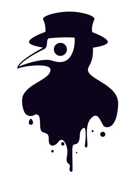 stockillustraties, clipart, cartoons en iconen met het hoofdprofiel van de arts van de plaag met een vogelmasker en een hoed, vectorillustratie in zwart-witte kleuren. - epidemie