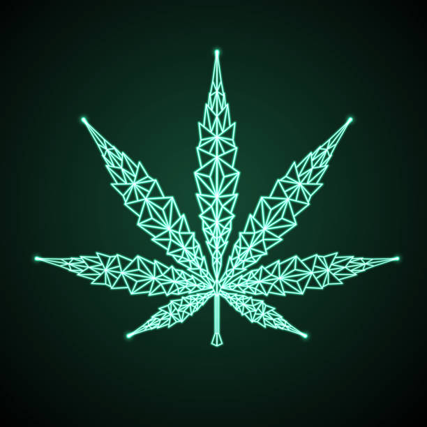 istock Neon Cannabis leaf sign. Helm icon design. Business logo design 1213682005