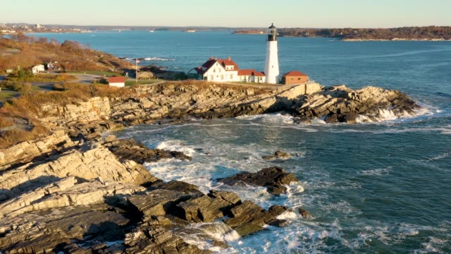 Aerial view of Portland Head Lighthouse, Maine, New England, USA