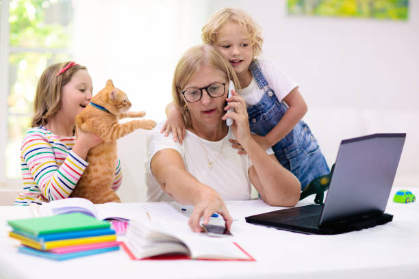 istock Mother working from home with kids. Quarantine. 1213682603