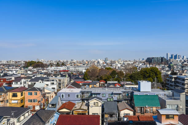 Skyline in Setagaya ward Skyline in Setagaya ward in sunny day with blue sky, Tokyo, Japan setagaya ward stock pictures, royalty-free photos & images